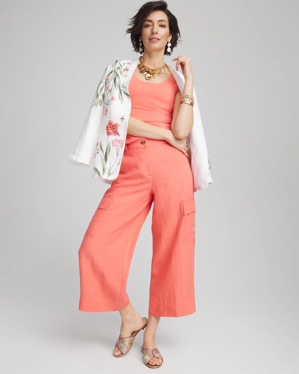 Linen Cargo Wide-Leg Cropped Pants | Chico's